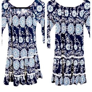 Tee For The Soul Blue & White Tunic Dress Size Med